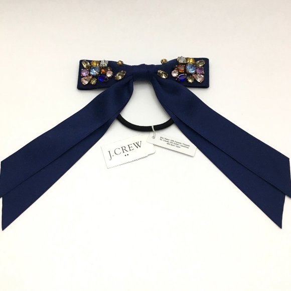 NEW! J. Crew Navy Embellished Jewel Bow Hair Tie - Picture 2 of 3